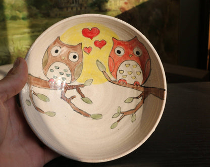 Cute Hand-Painted Ceramic Bowl - Love Owls Pattern